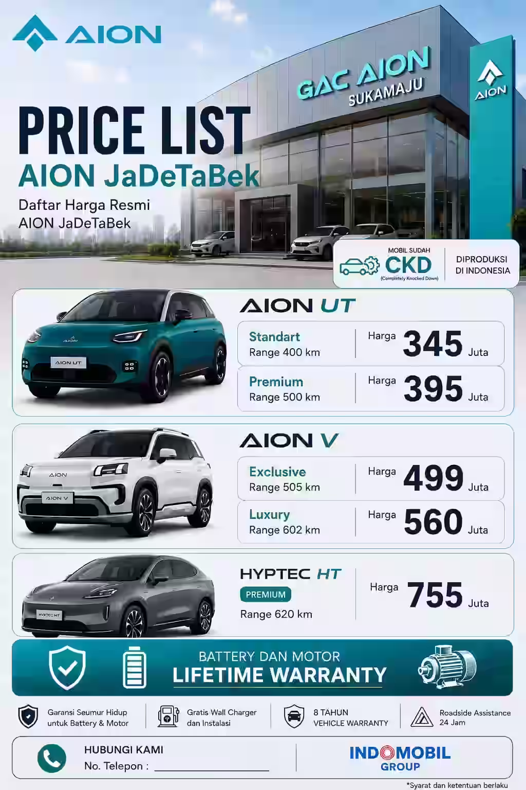 Daftar Harga Mobil AION April 2026 - Promo AION Y Plus, Hyptec HT, AION V, dan AION UT JADETABEK